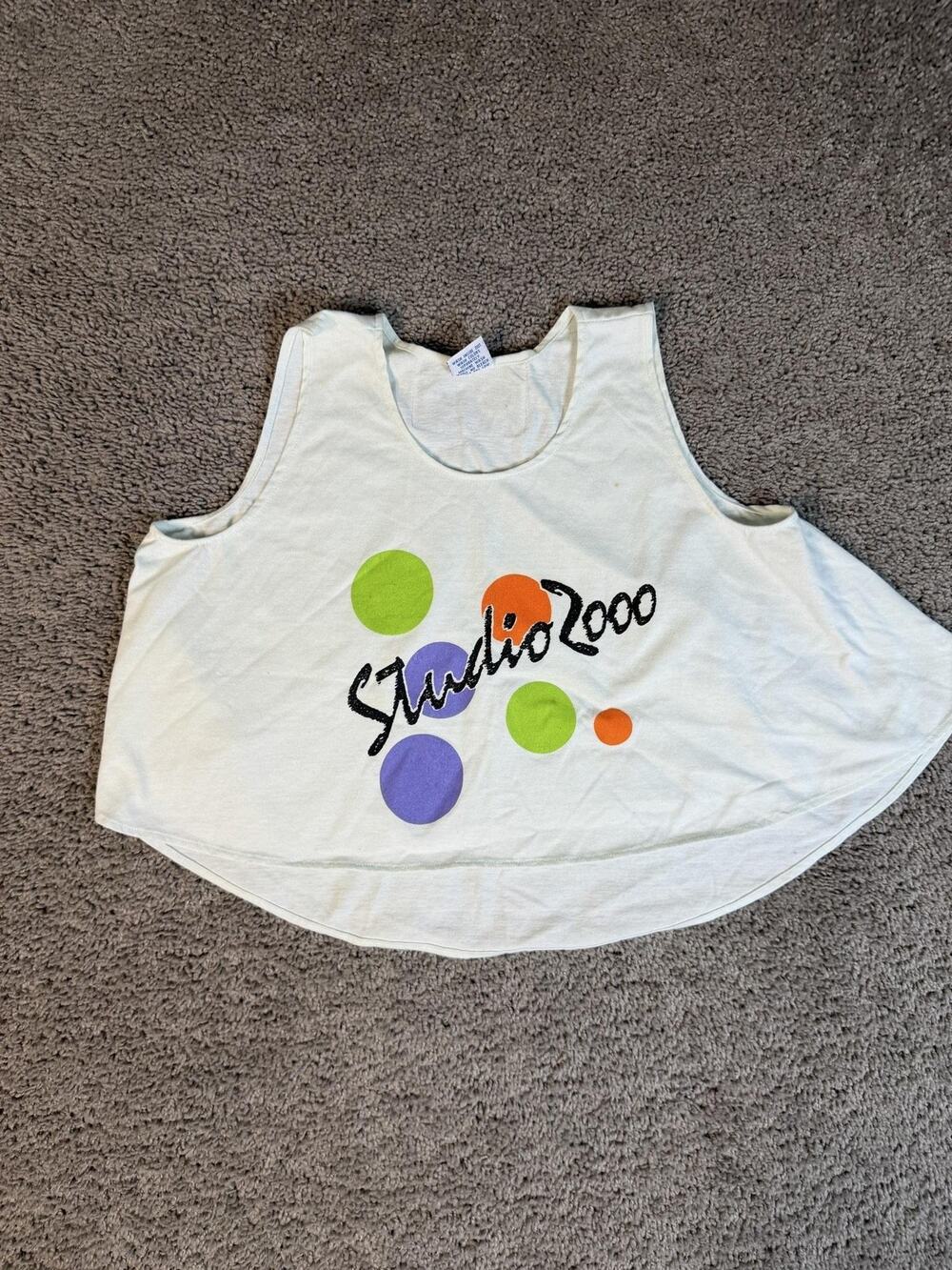 Studio 2000 Tank Womens One Size Green Cropped Sleeveless Round Neck Cotton